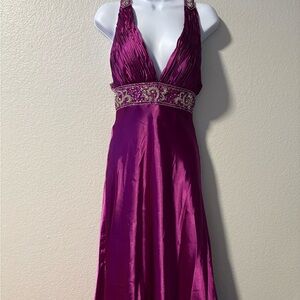 Deep Fuchsia Halter Prom Dress with Beaded Empire Waist